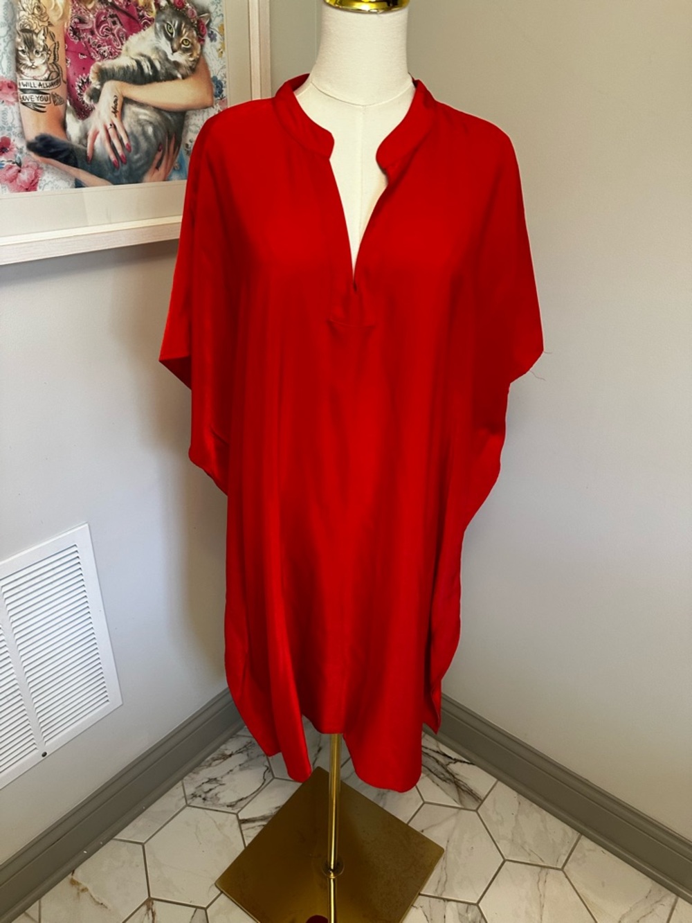 Red Women's satin Swim Cover-Up Tunic